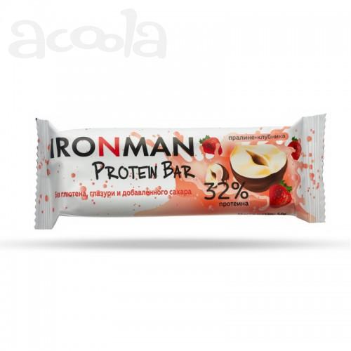 Батончик протеиновый Ironman™ без глазури (пралине + клубника) - 50 г